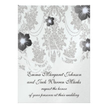 damask roses white and black.ai personalised invite