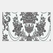 damask roses white and black.ai rectangle sticker