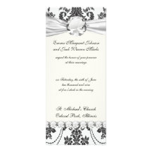 damask roses white and black announcement