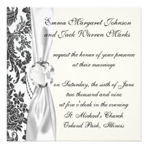 damask roses white and black invitation