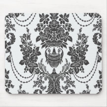damask roses white and black mousemats