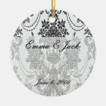 damask roses white and black christmas tree ornaments