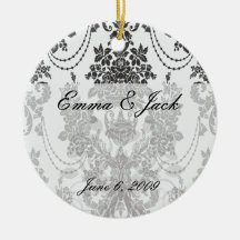 damask roses white and black christmas tree ornaments