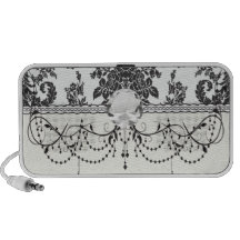 damask roses white and black travel speakers