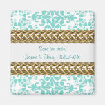 Damask Save the Date Magnet  Lt Blue White Gold 01