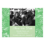 Damask Sides Photo Save The Dates (Green) invitations