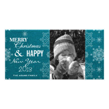 Damask Snowflake Christmas & New Years Photo Cards