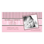 Damask & Stripes Baby Pink Birth Announcement Picture Card