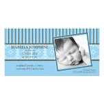 Damask & Stripes Blue Birth Announcement Customized Photo Card