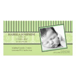 Damask & Stripes Lime Green Birth Announcement Custom Photo Card