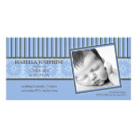 Damask & Stripes Periwinkle Birth Announcement Personalized Photo Card