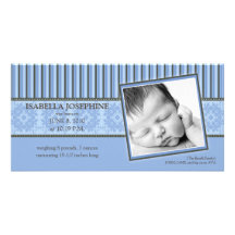 Damask & Stripes Periwinkle Birth Announcement Personalized Photo Card
