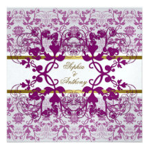 Damask Swirl Lace Frame Orchid Wedding Invitation