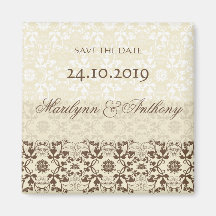 Damask Swirls Lace Coffee Save The Date Magnet