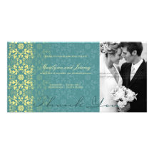 Damask Swirls Lace Peacock Thank You Photo Card