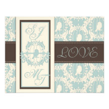Damask Tweets Wedding Invite Card 2