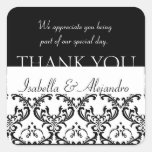 Damask Wedding Favour Thank You Label Black Square Square Stickers