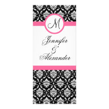 Damask Wedding Invitation Monogram Hot Pink, White