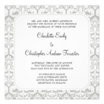 Damask Wedding Invitation Silver Cloud