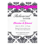 Damask Wedding Rehearsal Dinner with Pink Bow invitations