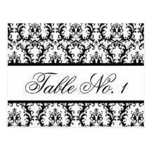Damask Wedding Table Number Card White Black Postcard