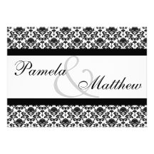 Damask White And Black Formal Wedding Invitation
