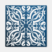 Damask white on blue+black bg magnet