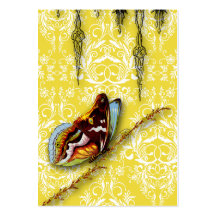 Damask Wildflowers, BUTTERFLY in Yellow Business Card Template