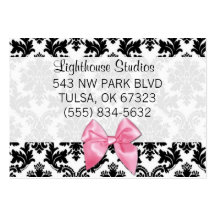 Damask with Pink Bow Business Card