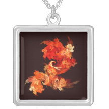 Dancing Firebirds Abstract Silver Necklace