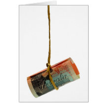 Dangling Australian Dollar Greeting Card