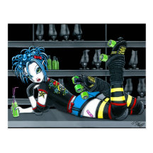 "Darby" Gothic Roller Derby Skate Girl Postcard