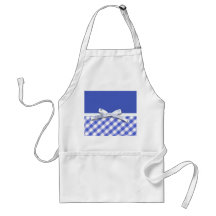 Dark blue gingham with white ribbon bow graphic apron