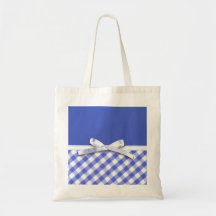 Dark blue gingham with white ribbon bow graphic bags
