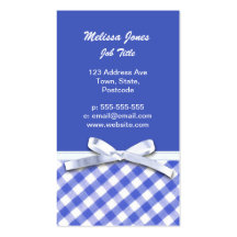 Dark blue gingham with white ribbon bow graphic business card templates