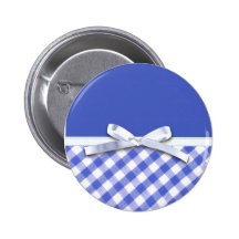 Dark blue gingham with white ribbon bow graphic button