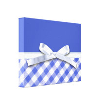 Dark blue gingham with white ribbon bow graphic canvas prints
