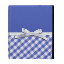 Dark blue gingham with white ribbon bow graphic iPad folio cover