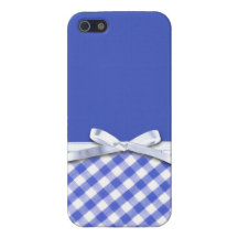 Dark blue gingham with white ribbon bow graphic iPhone 5 cases