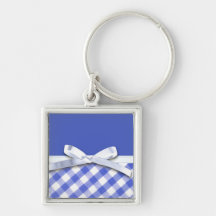 Dark blue gingham with white ribbon bow graphic key chains