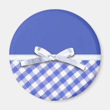 Dark blue gingham with white ribbon bow graphic refrigerator magnets