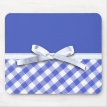 Dark blue gingham with white ribbon bow graphic mouse pad