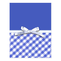 Dark blue gingham with white ribbon bow graphic postcard