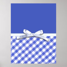 Dark blue gingham with white ribbon bow graphic posters