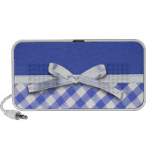 Dark blue gingham with white ribbon bow graphic portable speakers
