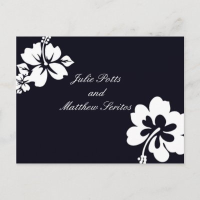 Dark Blue Hibiscus Wedding Invitation Post Card by BeforeandAfter IDos