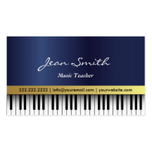 Dark Blue Piano Music Teacher Business Card