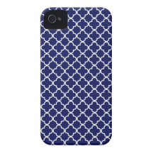 Dark Blue Quatrefoil Pattern iPhone 4 Case-Mate Case