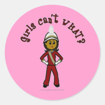 Dark Girl in Red Marching Band Uniform Round Sticker