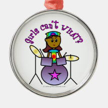 Dark Girl Playing Drums Christmas Ornaments